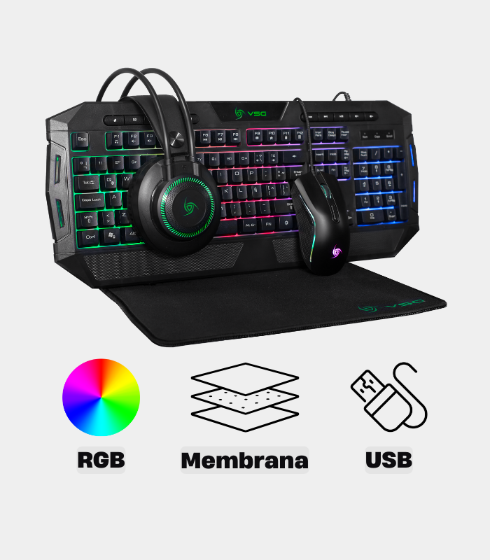 Kit 4 en 1 VSG Crux Teclado + Mouse + Audifono + Pad M