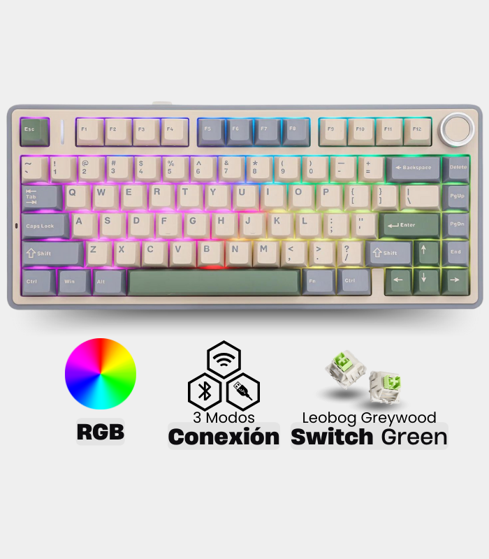 Teclado Mecánico Aula F75 RGB Beige - Verde - Azul SW-Green