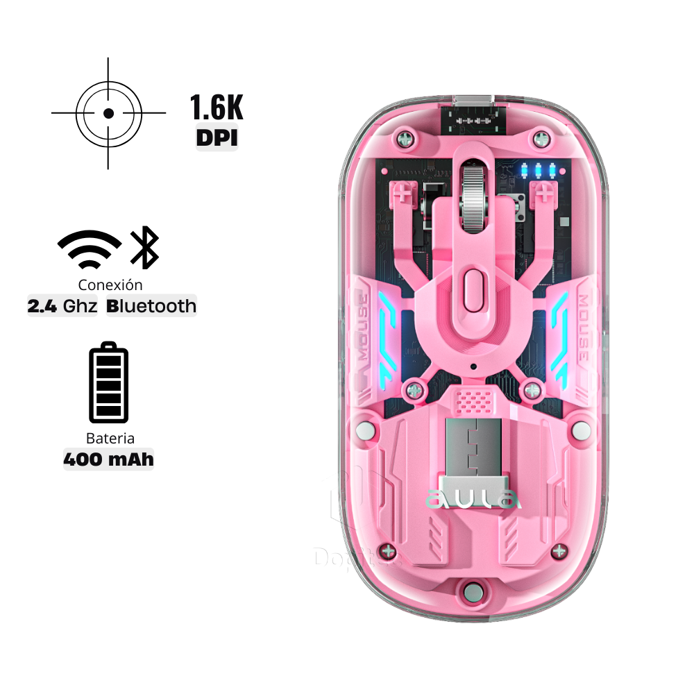 Mouse Aula AM210 Rosado Mouse Inalámbrico Aula AM210 DPI 1,600 Rosado - Imagen 1