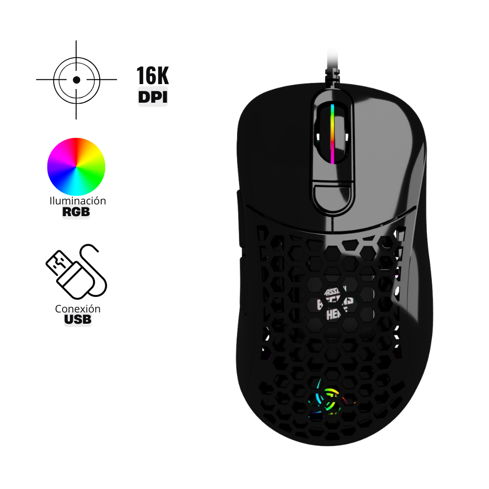mouse vsg air negro brillante Mouse Gamer VSG Aquila Air RGB DPI 16,000 Negro Brillante - Imagen 1