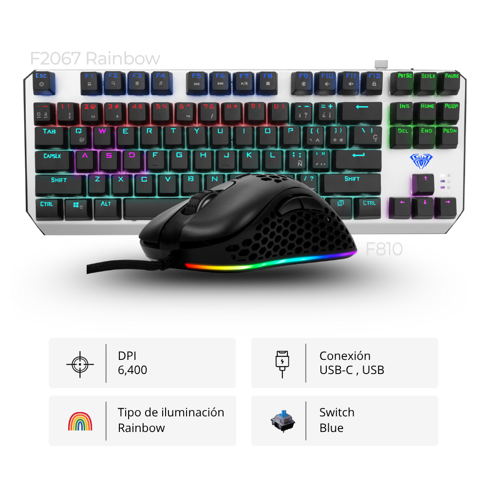 Combo Aula Teclado F2067 + Mouse F810 Combo Aula Teclado F2067 + Mouse F810 Negro - Imagen 1