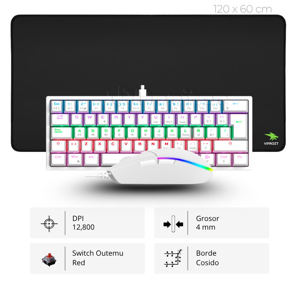 Combo Teclado + Mouse + Mousepad Blanco Combo Vifrozt Teclado + Mouse + Mousepad, Blanco - Imagen 1