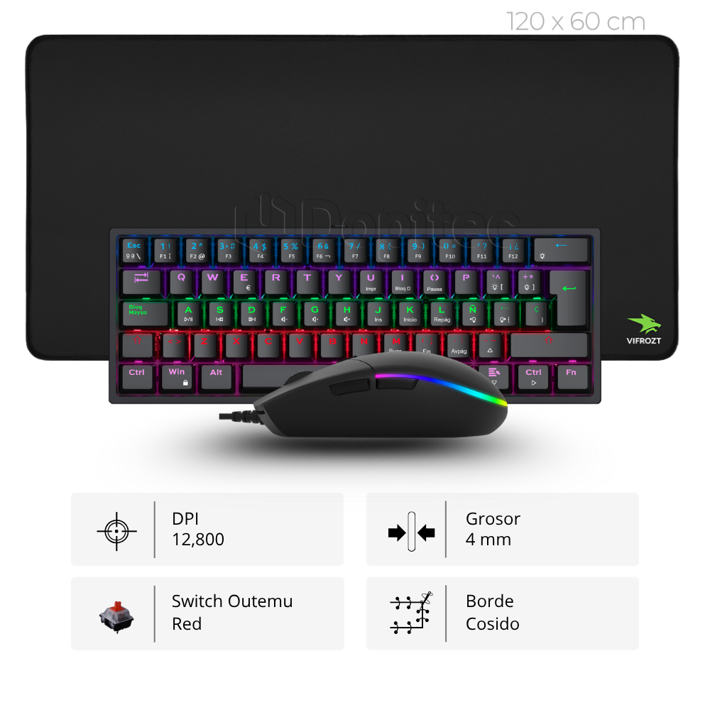 Combo Teclado + Mouse +Mousepad Negro Combo Vifrozt Teclado + Mouse + Mousepad, Negro - Imagen 1