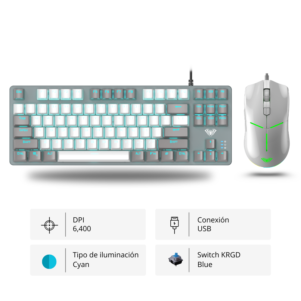 Combo F3287 gray-white + F820 Combo Aula Teclado F3287 Gris/Blanco+ Mouse F820 - Imagen 1