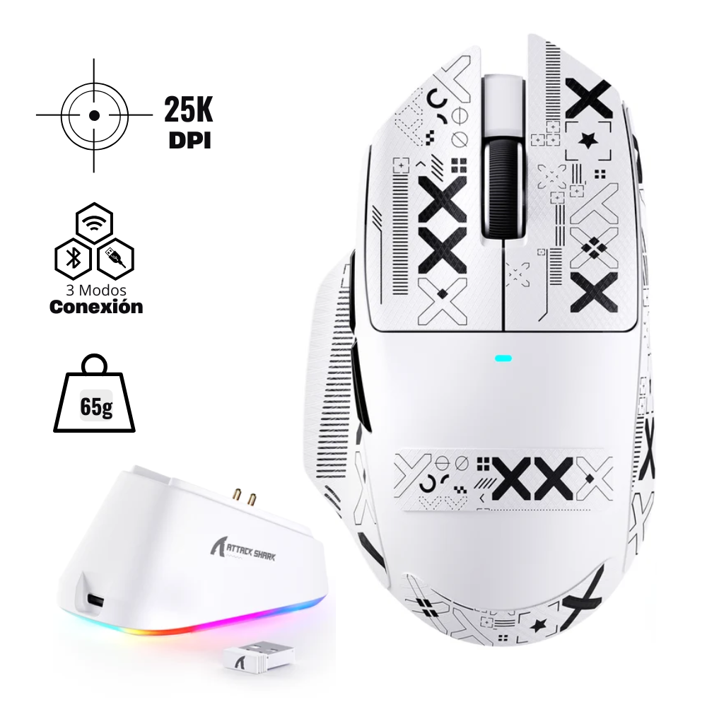 Mouse Attack Shark V6 Blanco Mouse Attack Shark V6 DPI 25,000 Negro - Imagen 1