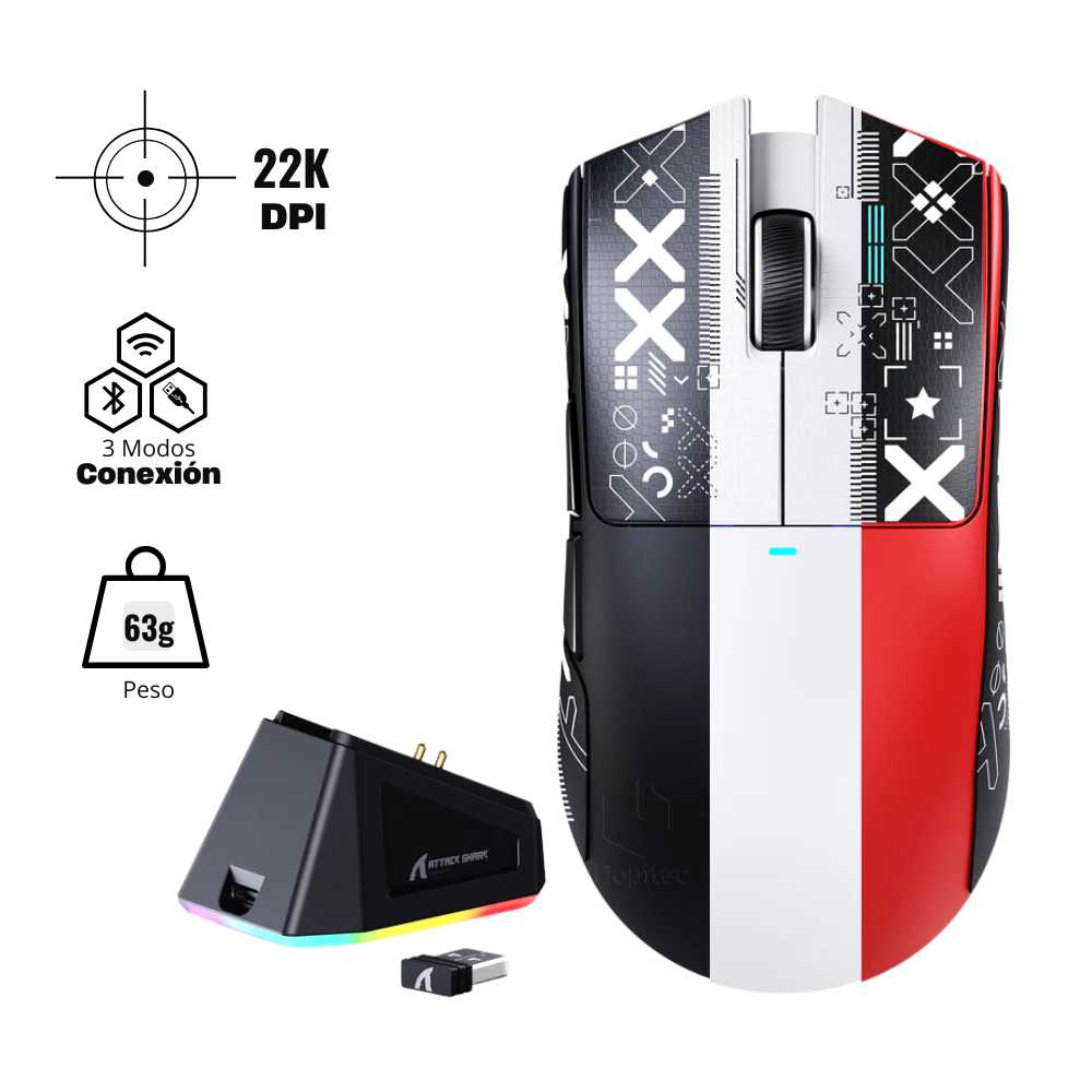Mouse Attack Shark X11 Black Red White Mouse Gamer Attack Shark X11 DPI 22,000, 1Khz - Imagen 1