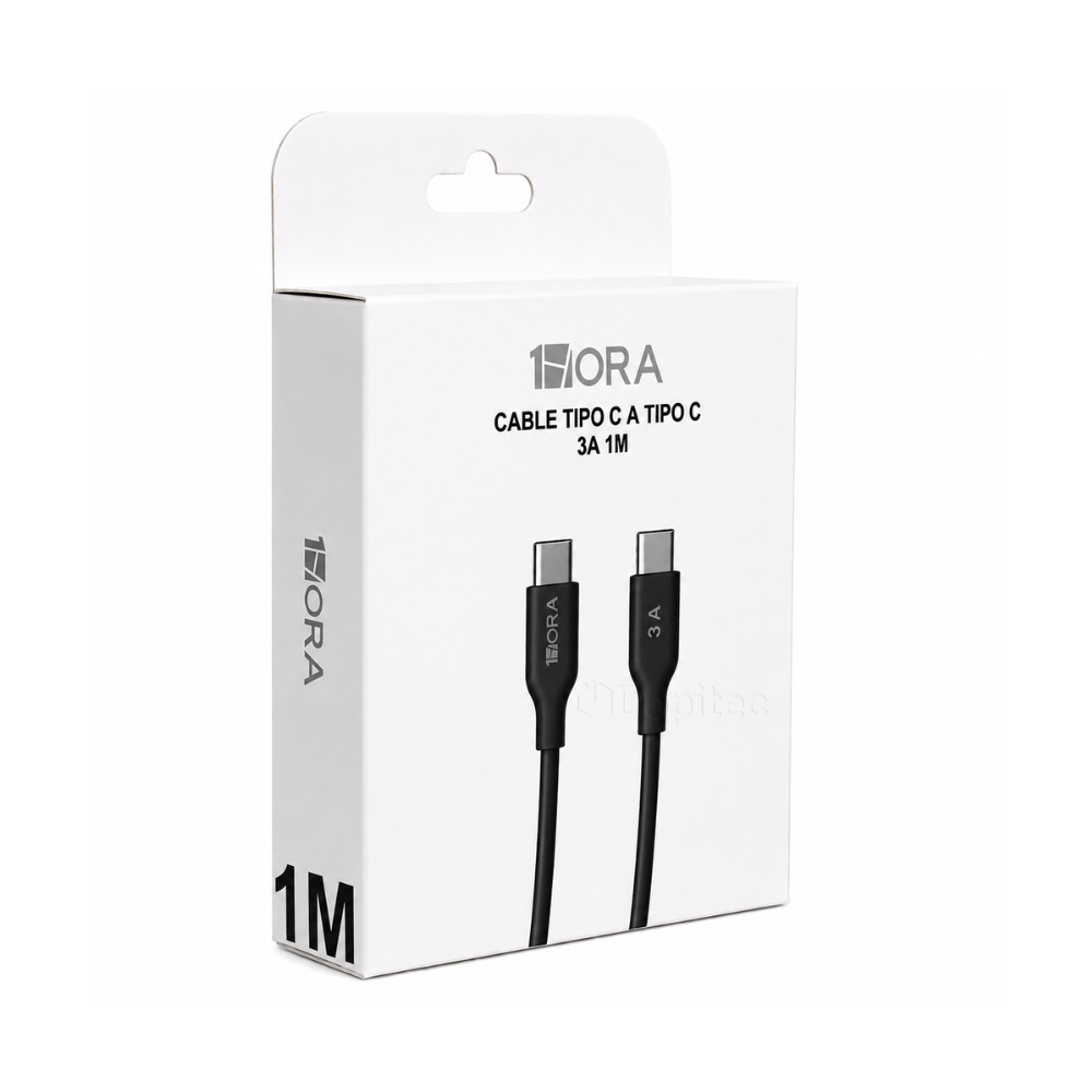 Cable 1Hora tipo C a Tipo C 3A Negro Cable CAB252 USB tipo C a USB tipo C de PVC de 1 m - Imagen 1