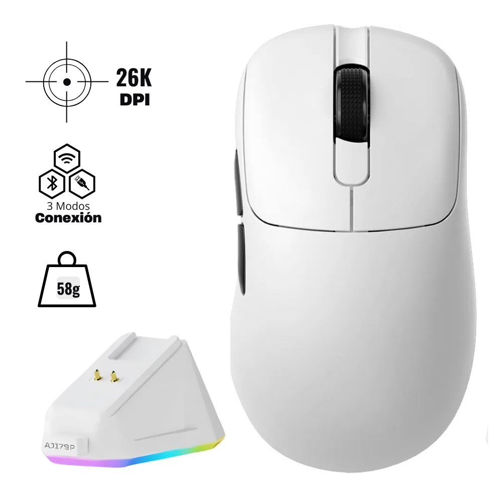 Mouse Ajazz AJ179P MC White Mouse Ajazz AJ179P MC DPI 26,000 1Khz, Blanco - Imagen 1
